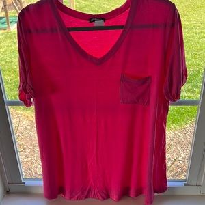 Hot Pink Vneck Top w/Pocket